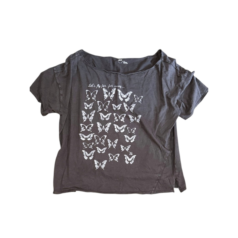 Aerie Women Oversized Butterfly Tee Shirt XL Gray Relax Boho Beach Short Sleeve